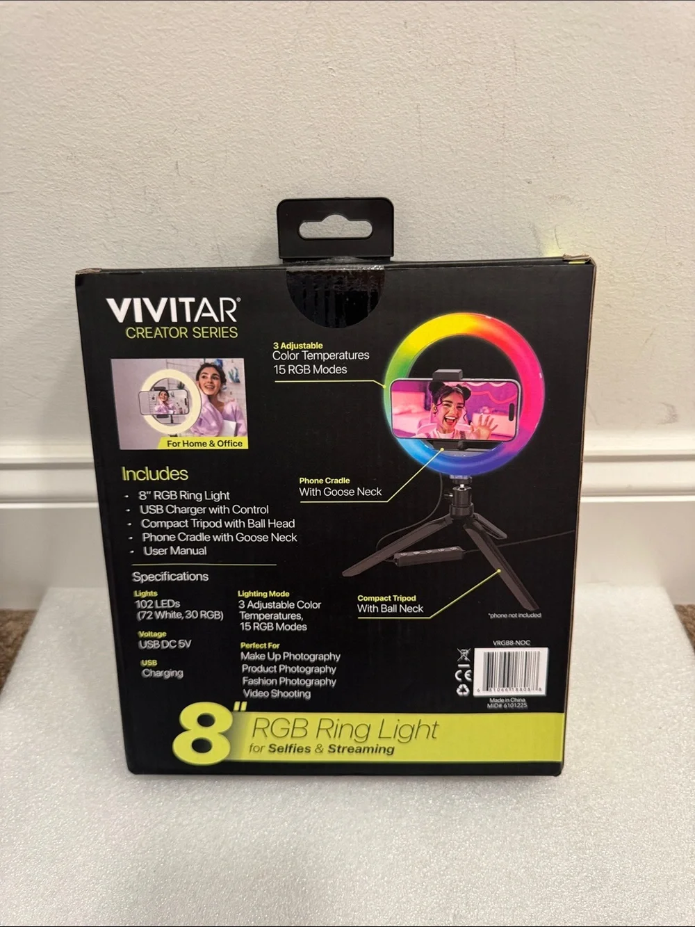 Vivitar 8” RGB ring light & tripod set NIP - Picture 2 of 2